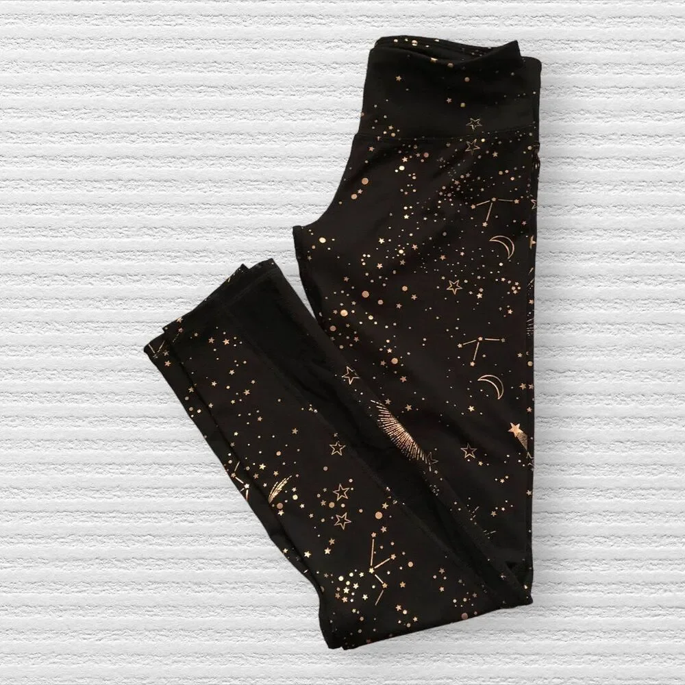 Old Navy Active Girls  XL 14-16 Leggings Black Outter Space Gold